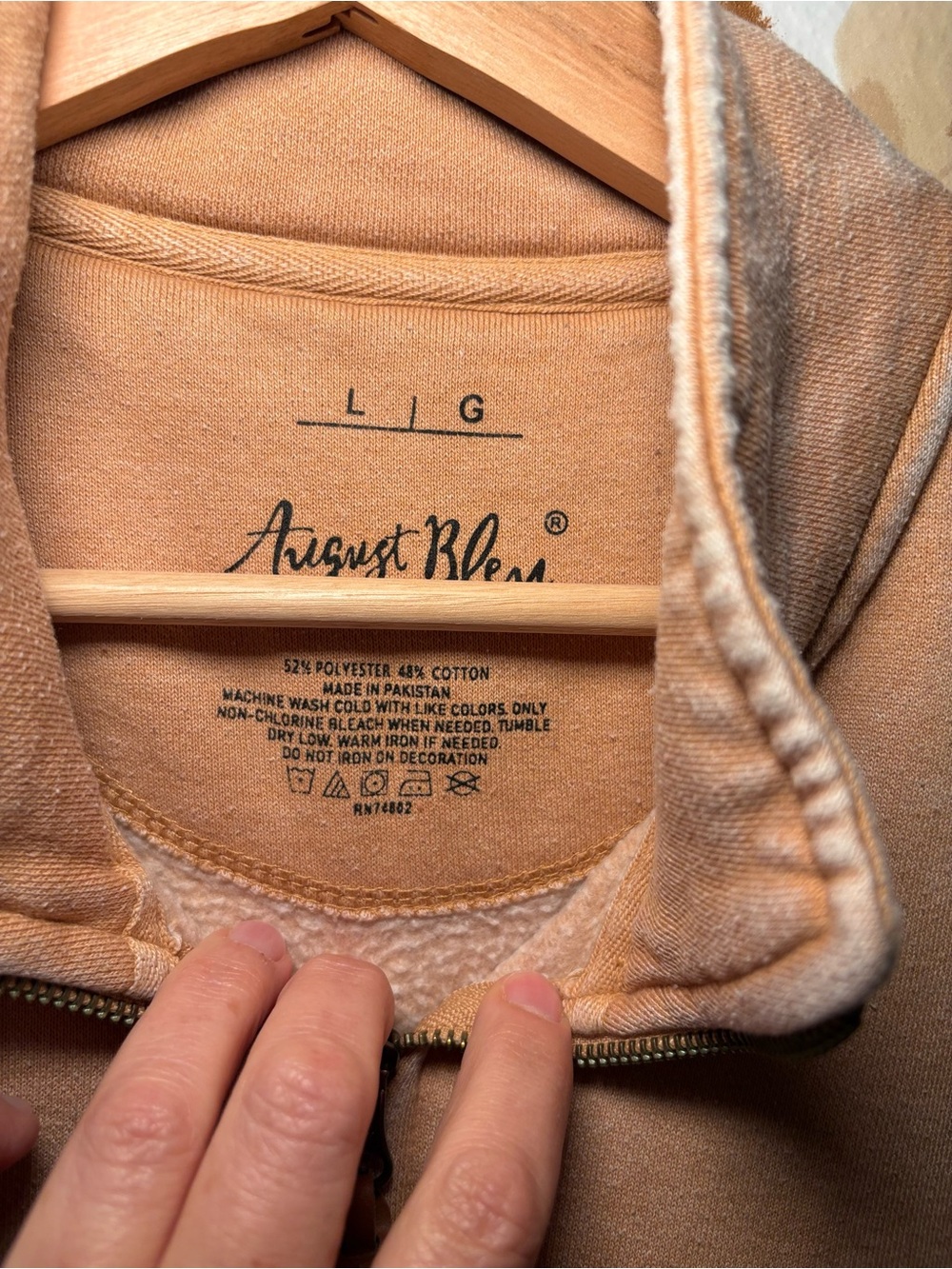 August Bleu Peach Mineral Wash Quarter Zip High Low Sweatshirt Boho - Picture 3 of 15